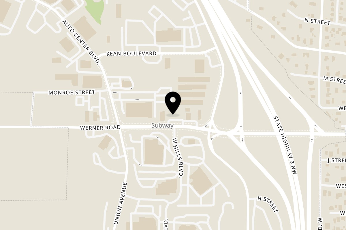 Map showing the location of Juicy J’s Smoked Burgers 100% Plant Based! Bremerton on 4650 Werner Rd in Bremerton